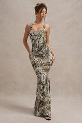 Snake Print Square-Neck Maxi Dress